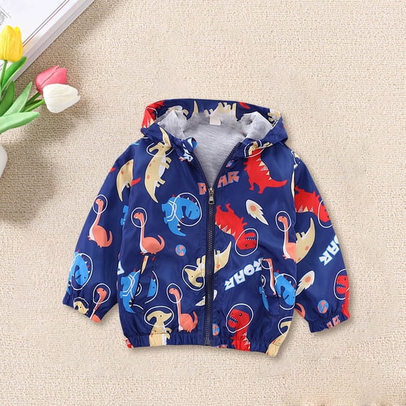 CPNG Toddler Baby Girls Boys Hooded Jacket Windbreaker Lightweight Cartoon Car Print Coat Zip Up Trench Windbreaker Outerwear Long Sleeve Windproof Coats Jacket