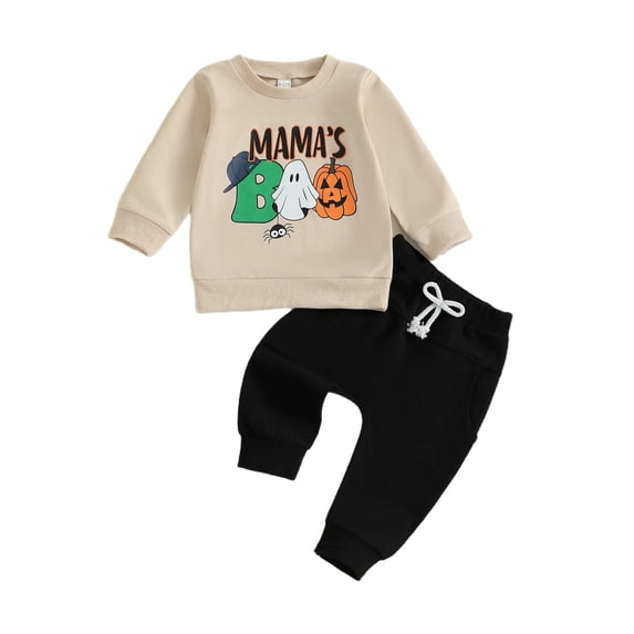 CPNG Toddler Baby Girls Halloween Outfits Pumpkin Print Crewneck Long Sleeve Sweatshirt with Jogger Pants 2 Piece Sets
