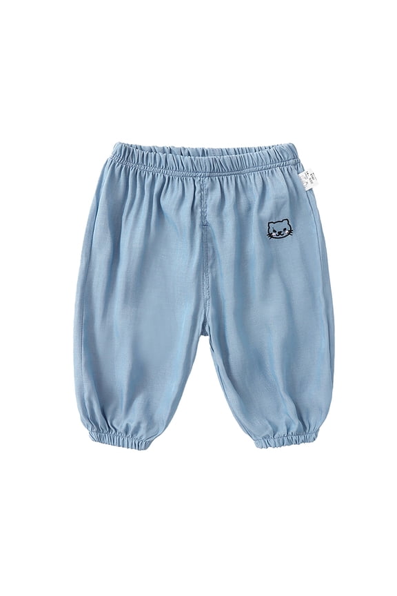 Toddler Baby Girls Jeans Cute Animal Embroidered Straight Leg Denim Pants Elastic High Waist Summer Jogger Pants(Light Blue,18-24 Months)