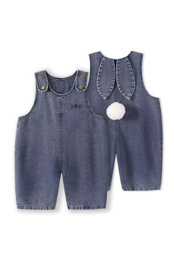 Toddler Baby Girls Loose Jumpsuit Cute and Stylish Bunny Ears Denim Overall Bib Wide Leg Jean Jumpsuits(Blue,18-24 Months)