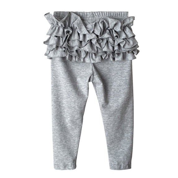 CPNG Toddler Baby Girls Ruffle Leggings Little Girls Solid Color Skinny Pants Soft Knit Ankle Length Leggings(Grey,2-3 Years)