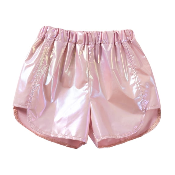 CPNG Toddler Baby Girls Shiny Shorts Metallic Athletic Shorts Summer Elastic Waist Casual Dance Running Sports Shorts