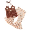 thumbnail image 1 of CPNG Toddler Baby Girls Summer Outfits Floral Tassels Sleeveless Sling Vest and Flared Trousers 2 Piece Set(Brown,3-6 Months), 1 of 8