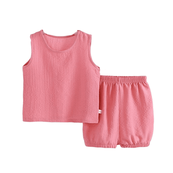 CPNG Toddler Baby Girls Summer Outfits Solid Color Sleeveless Vest Top and Elastic Waisted Shorts Two Piece Set(Pink,12-18 Months)