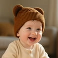 thumbnail image 1 of CPNG Toddler Baby Soft Double Layers Knit Warm Cap Winter Knitted Hat with Bear Ear Infant Boys Girls Beanie Cotton Lining Soft Warm Skull Cap, 1 of 5