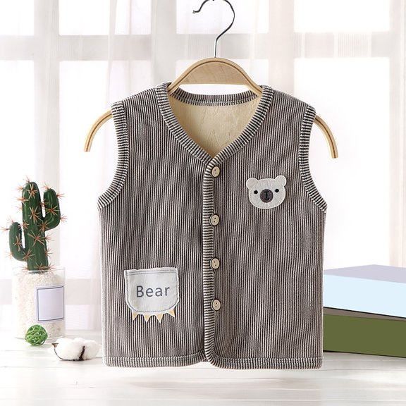 CPNG Toddler Boys Girls Cotton Warm Vests Unisex Thick Fleece Lined Warm Jacket Cardigan Sleeveless Waistcoat Casual Coat Winter Outerwear Baby Clothes