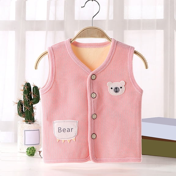 CPNG Toddler Boys Girls Cotton Warm Vests Unisex Thick Fleece Lined Warm Jacket Cardigan Sleeveless Waistcoat Casual Coat Winter Outerwear Baby Clothes