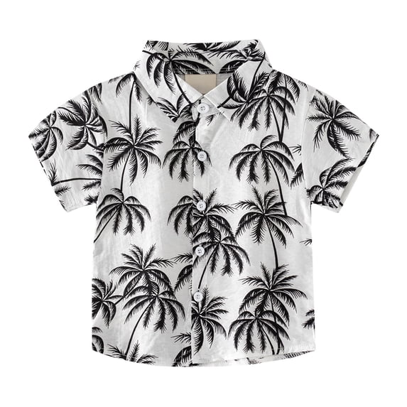 CPNG Toddler Boys Hawaii Button down Shirt Kids Short Sleeve Summer T Shirts Vacation Style Casual Clothes Tops(White,5-6 Years)