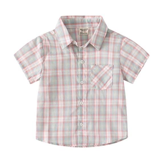 CPNG Toddler Boys Plaid Short Sleeve Fashion Button Down Shirt Tops Outwear Clothing Baby Boy Casual Shirt(Grey,4-5 Years)