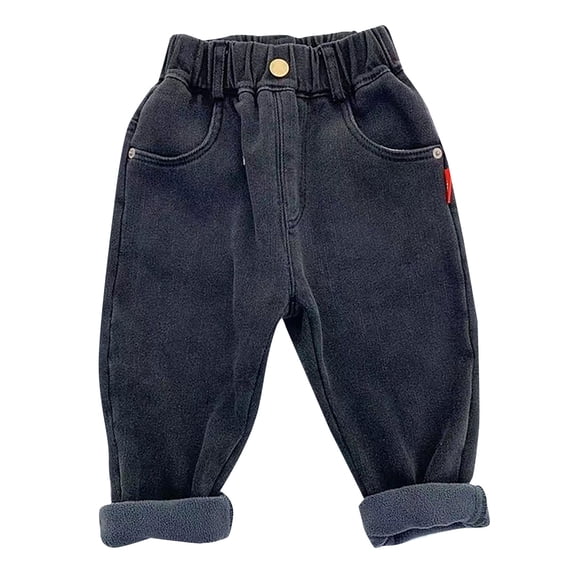 CPNG Toddler Boys Skinny Jeans Elastic Waist Fleece Lined Jean Pants Casual Elastic Denim Sweatpants(Black,12-18 Months)