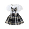 thumbnail image 1 of CPNG Toddler Girl's 2 Piece Outfit Bow Front Short Sleeve Tee and Plaid Pleated Skirt Set Summer Sweet Stylish Set(Black,4-5 Years), 1 of 9