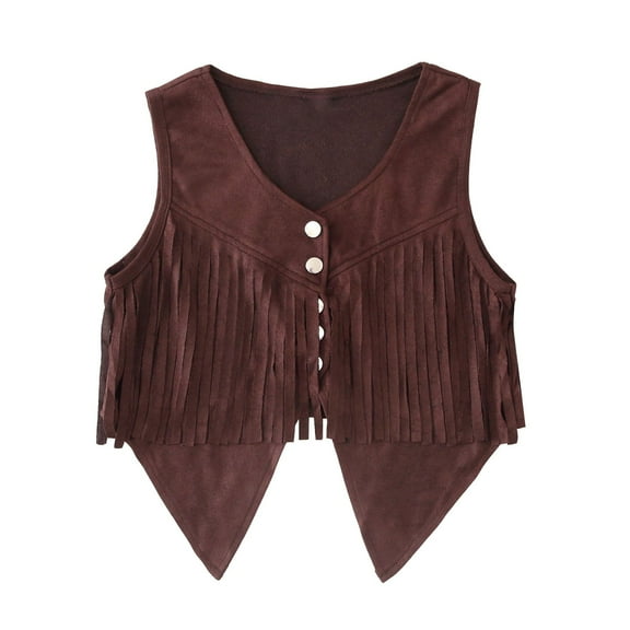 CPNG Toddler Girls Boho Tassel Vest Coat Waistcoat Jacket Cowgirl Outfits Open Front Faux Suede Fringe Cardigan Sleeveless Jacket Vintage Hippie Outwear