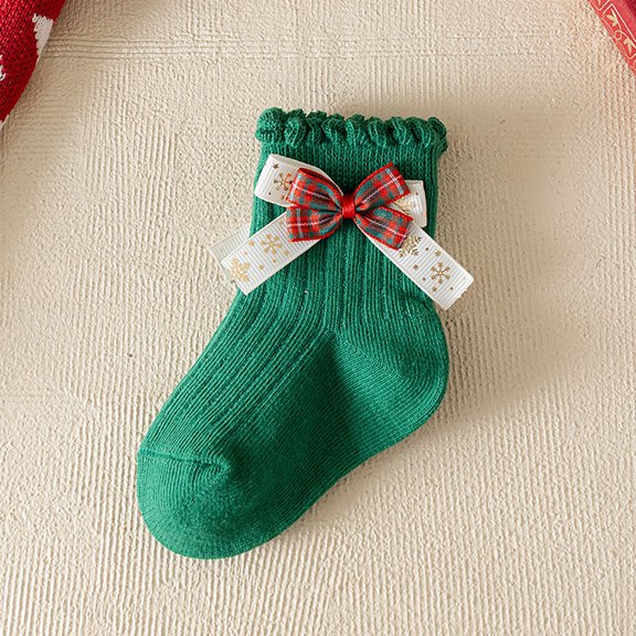 CPNG Toddler Girls Christmas Socks Non-slip Socks Thick Warm Floor Socks Cute 3D Cartoon Dolly Dec Antler Bow Tree Crew Soft Breathable Cotton Socks