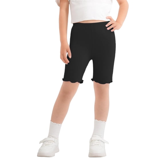 CPNG Toddler Girls Five Quarter Pants Candy Colored Shorts Ruffled Half Length Solid Color Leggings Shorts(Black,8-9 Years)