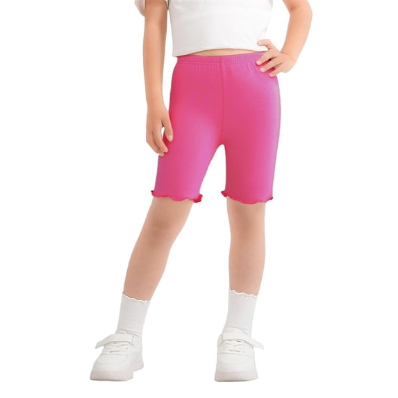 CPNG Toddler Girls Five Quarter Pants Candy Colored Shorts Ruffled Half Length Solid Color Leggings Shorts(Hot Pink,6-7 Years)
