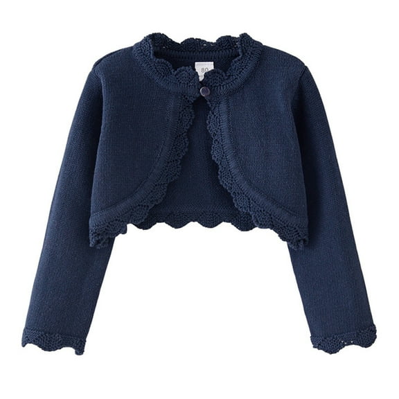 CPNG Toddler Girls Knit Open Front Shrug Long Sleeve Lace Bolero Cardigan Sweater Kids Cute Shawl Jacket with Button Closure Dress Cover Up Streewear