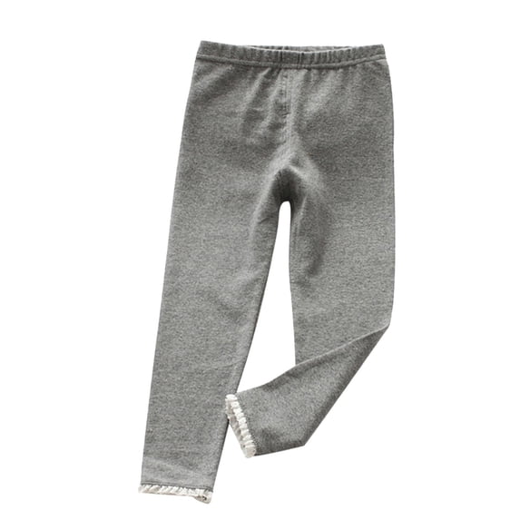 CPNG Toddler Girls Lace Trim Leggings Pants Basic Leggings Stretchy Soft Leggings Tights Pants Kids Solid Color Leggings(Grey,3-4 Years)
