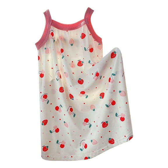 CPNG Toddler Girls Nightdress Pajama Dresses for Girls Sleeveless Vest Cute Cartoon Print Summer Cool and Comfortable for Home Wear and Air-conditioned Sleep