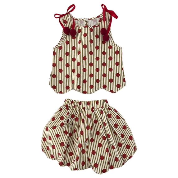 CPNG Toddler Girls Outfits Polka Dot Summer Outfits Set Sleeveless Bow Vest and Casual Shorts 2 Piece Set(A,12-18 Months)