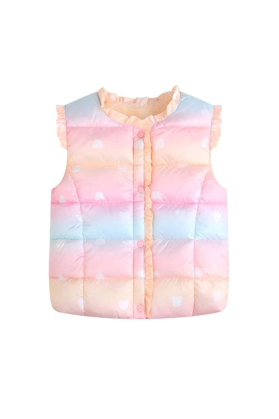 Toddler Girls Ruffle Puffer Vest Snap Button Jacket Button Lightweight Waistcoat Sleeveless Padded Gilet Winter Cute Gradient Color Jackets Outwear