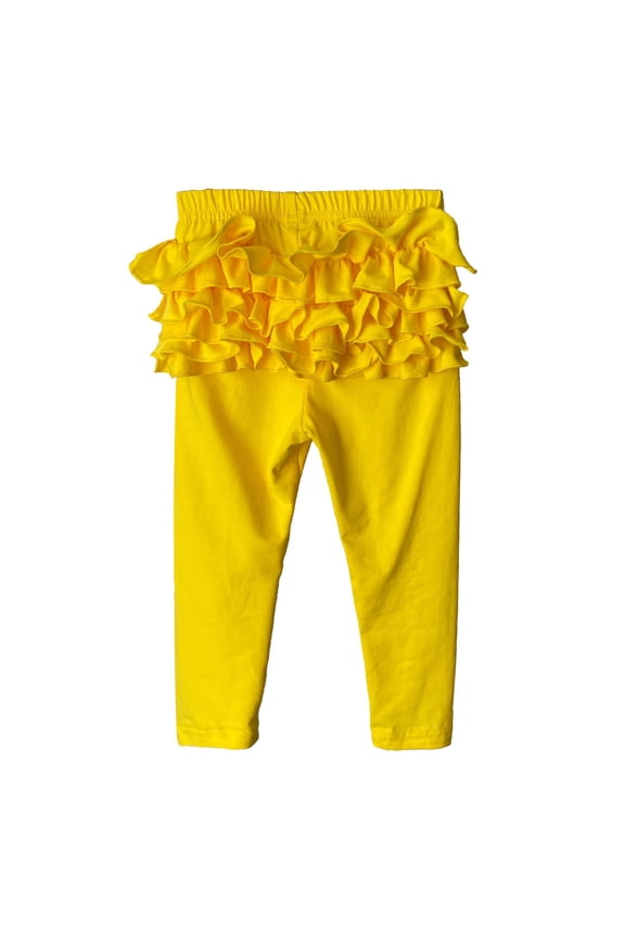 Toddler Girls Ruffles Pants Solid Color Elastic Waisted Stretchy Casual Loose Leggings Soft Comfy Trendy Tights(Yellow,6-12 Months)