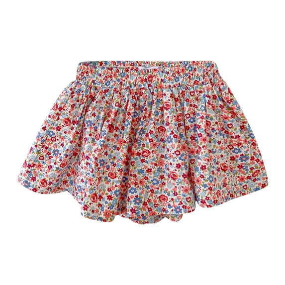 CPNG Toddler Girls Shorts Culottes Flower Prints Wide-Leg Floral Skorts Skirt Fashion Casual Pleated Summer Short(Red,2-3 Years)