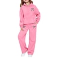 thumbnail image 1 of CPNG Toddler Girls Sportswear Set Teen Girls Long Sleeve Bow Print Hoodie Sweatshirt and Sweatpant 2 Pcs Outfits Set(Pink,11-12 Years), 1 of 8