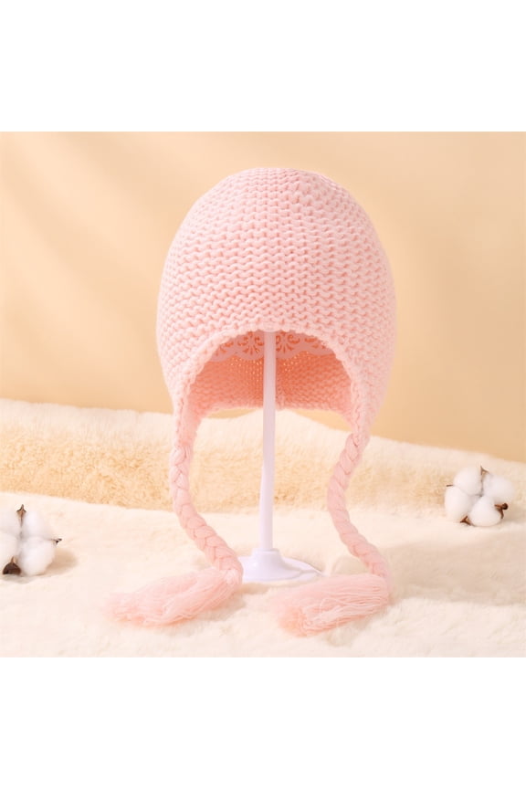 Toddler Girls Warm Slouchy Cap Winter Knit Hat Earflaps Cotton Beanie Kids Fall Comfy Cap Snow Cute Ear Flaps Hats for Cold Weather