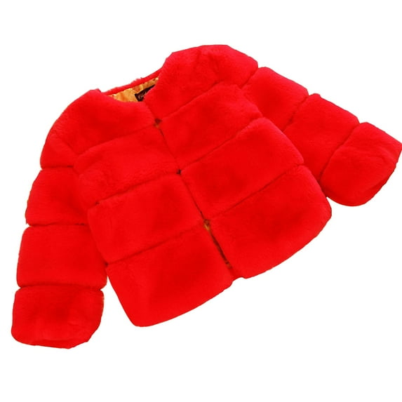 CPNG Toddler Girls Winter Fuzzy Fleece Solid Color Coat Kids Faux Fur Fashion Furry Fluffy Short Style Jacket Baby Long Sleeve Thick Plush Warm Outwear Coat