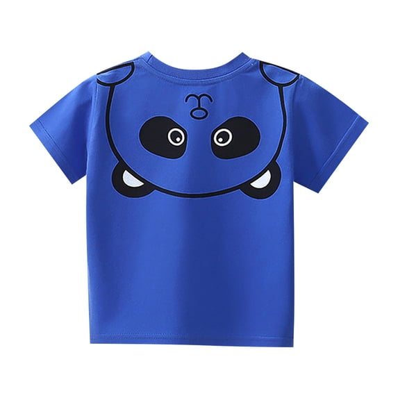 CPNG Toddler Little Boys Girls Summer Short Sleeved Cartoon Panda Printed T-Shirt Crewneck Basic Tees Casual Tops(Blue,4-5 Years)