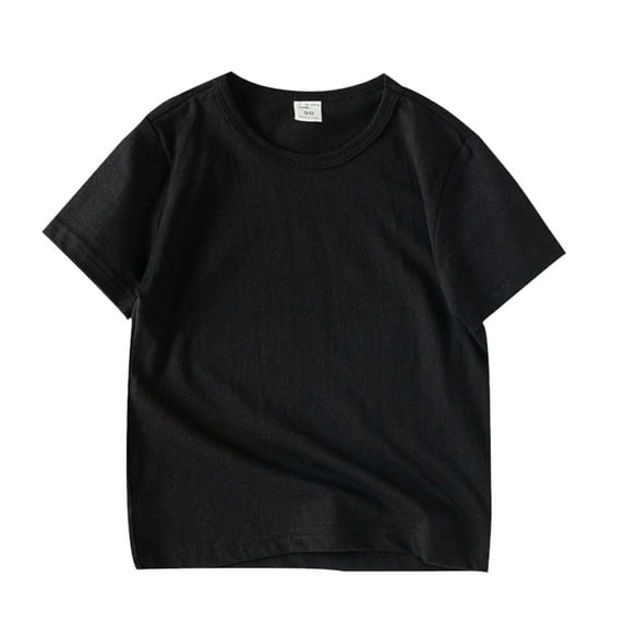 CPNG Toddler Little Boys Girls Summer Short Sleeved Solid Color T-Shirt Crewneck Comfortable and Breathable Tops(Black,5-6 Years)