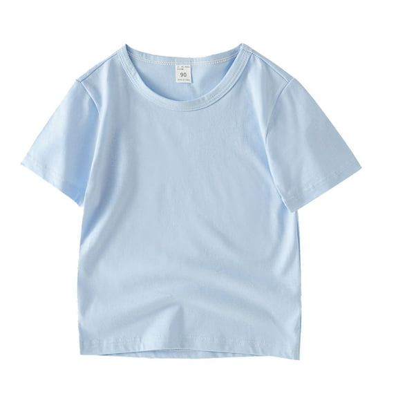 CPNG Toddler Little Boys Girls Summer Short Sleeved Solid Color T-Shirt Crewneck Comfortable and Breathable Tops(Blue,18-24 Months)