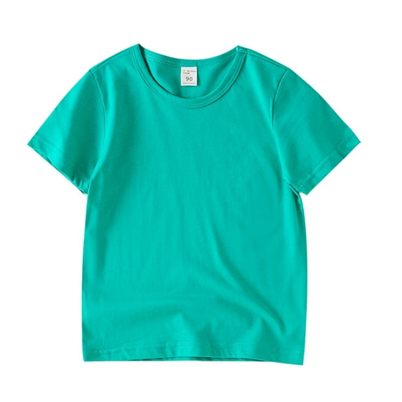 CPNG Toddler Little Boys Girls Summer Short Sleeved Solid Color T-Shirt Crewneck Comfortable and Breathable Tops(Green,6-7 Years)