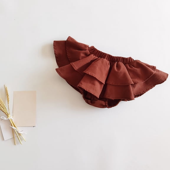 CPNG Toddler Little Girls Pleated Skirts Solid Color Floral Ruffle Shorts Bloomers Skirt Basic Elastic High Waist Tiered Ruffle A Line Flowy Swing Casual Mini Loose Bottoms