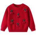 thumbnail image 1 of CPNG Toddler Newborn Baby Girls Knitted Sweaters Round Neck Long Sleeve Pullover Top with 3D Cherry Decor Autumn Winter Soft Warm Casual Sweaters, 1 of 5