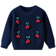 thumbnail image 1 of CPNG Toddler Newborn Baby Girls Knitted Sweaters Round Neck Long Sleeve Pullover Top with 3D Cherry Decor Autumn Winter Soft Warm Casual Sweaters, 1 of 3
