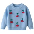 thumbnail image 1 of CPNG Toddler Newborn Baby Girls Knitted Sweaters Round Neck Long Sleeve Pullover Top with 3D Cherry Decor Autumn Winter Soft Warm Casual Sweaters, 1 of 3