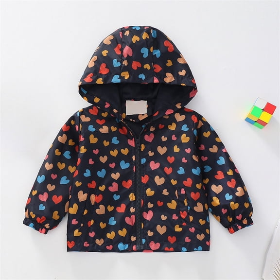 CPNG Toddler Rain Jacket Cute Cartoon Windbreaker Hoodie Zip Up Lightweight Long Sleeve Floral Graphic Coats Kids Rain Jacket Hooded Outerwear Coat with Pocket