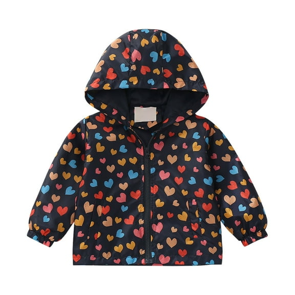 CPNG Toddler Rain Jacket Kids Windbreaker Hoodie with Pocket Kids Water-Resistant Light Rain Jacket Outwear Zip Up Lightweight Long Sleeve Cute Graphic Outwear Coat