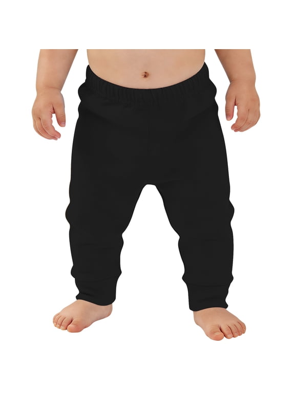 Unisex Soft Baby Boys Girls Pants Newborns Toddlers Pure Cotton Lightweight Elastic High Waist Solid Color Pants(Black,0-3 Months)