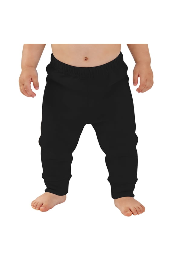 Unisex Soft Baby Boys Girls Pants Newborns Toddlers Pure Cotton Lightweight Elastic High Waist Solid Color Pants(Black,12-18 Months)