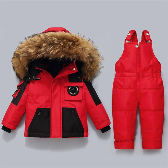 CPNG Winter Clothes Snow Bib Kid Coat 2-Piece Snow Suit for Toddler Boys Girls Windproof Waterproof Snowboard Ski Jacket Bib Pants Set Baby Warm Snowsuit