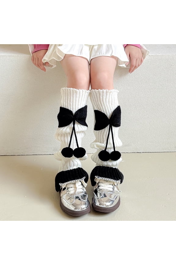 Winter Warm Leg Warmers High Lolita Bow Colorblock Leg Sleeve Socks for Girls Kawaii Knitted Legwarmers Cute Soft Socks Accessories Kids Fashion Socks