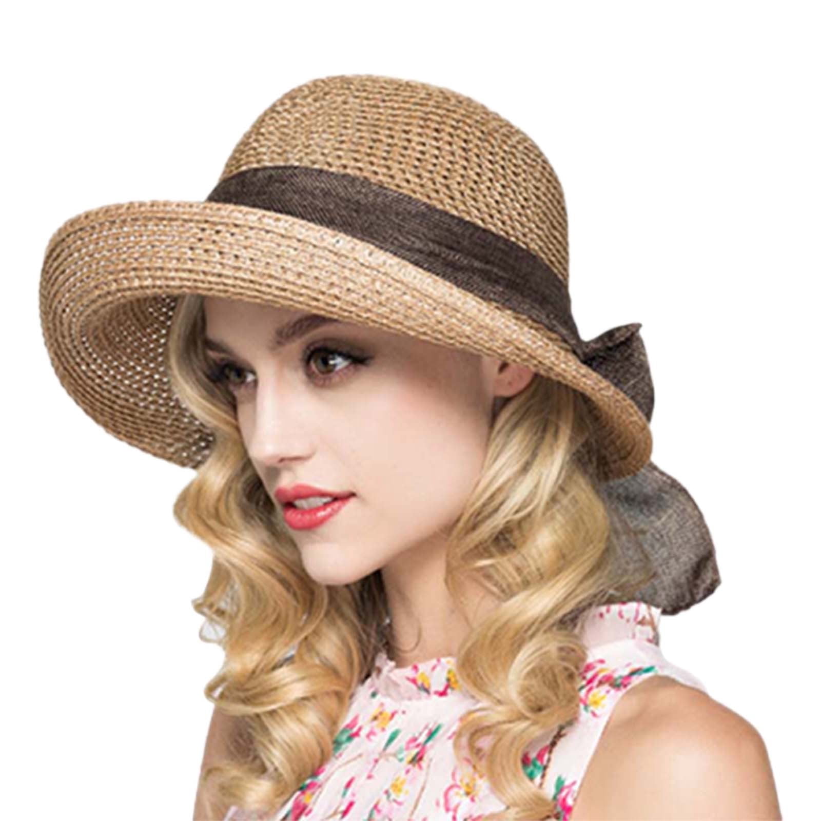 Foldable Bucket Hat Rolled Brim with Bowknot Sun Protection UPF 50+ Amazon.com: Womens Big Bowknot Straw Hat Large Floppy  main image 4