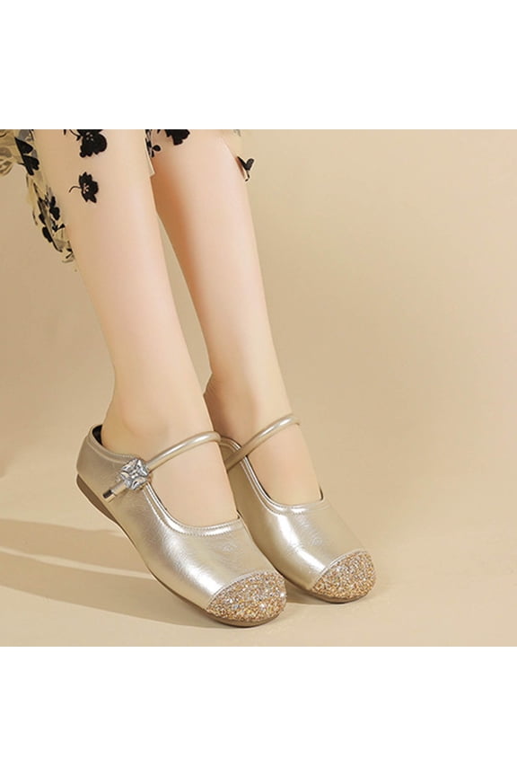 Women Mary Jane Ballet Flats Black Dress Shoes Low Heel Princess Flats Ankle Strap Dressy Comfortable Flats Flower Wedding Party Glitter Shoes