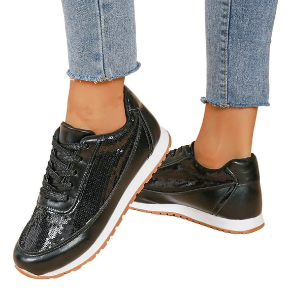 CPNG Women Oxford Shoes Glitter Sparkly City Tweed Comfortable Dress Shoe Lace up Casual Chunky Heels Shoe Fashion Sneaker Canvas Shoes with Shiny