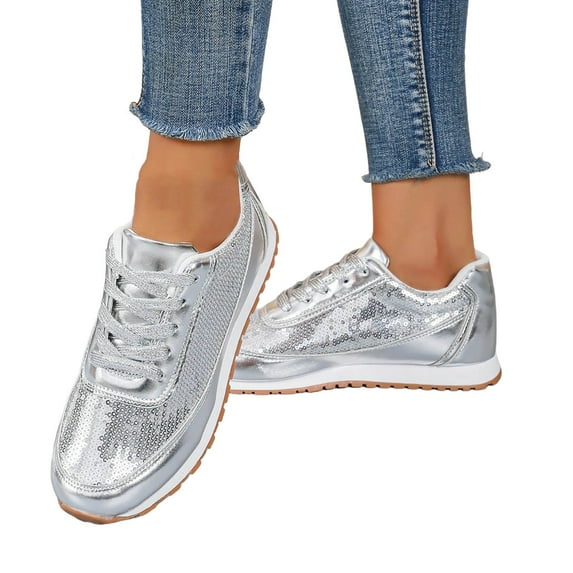 CPNG Women Oxford Shoes Glitter Sparkly City Tweed Comfortable Dress Shoe Lace up Casual Chunky Heels Shoe Fashion Sneaker Canvas Shoes with Shiny