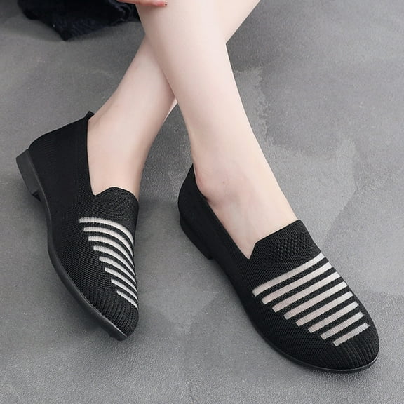 CPNG Women's Casual Knit Woven Fashion Flat Shoes Shallow Slip On Work Commuting Soft Sole Breathable Mesh Lightweight Comfortable Breathable Flat Shoes