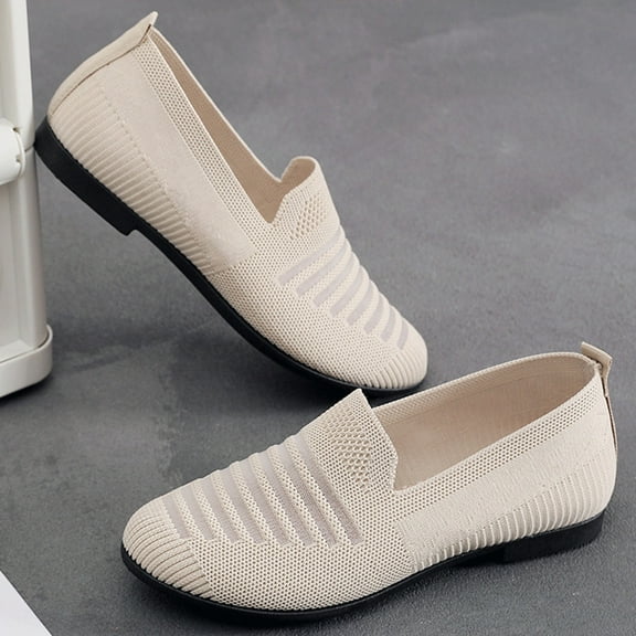 CPNG Women's Casual Knit Woven Fashion Flat Shoes Shallow Slip On Work Commuting Soft Sole Breathable Mesh Lightweight Comfortable Breathable Flat Shoes