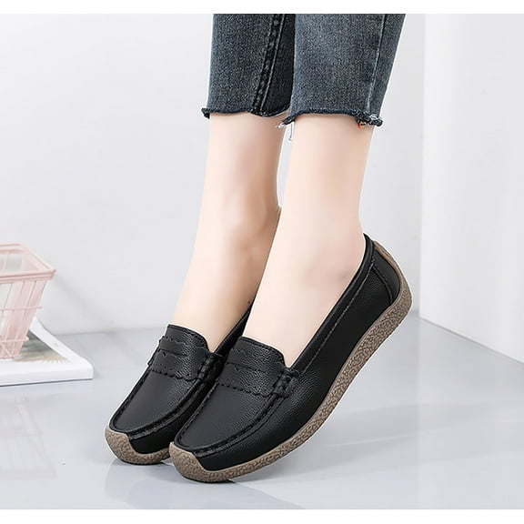 CPNG Women's Casual Soft Genuine Leather Flats Shoes Slip On Lightweight Tendon Sole Casual Shoes Loafers Slip-Ons Softsole Driving Walking Boat Shoes